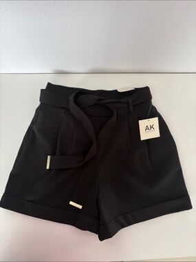 Anne Klein Black Paperbag Tie-Waist High-Rise Shorts women XS